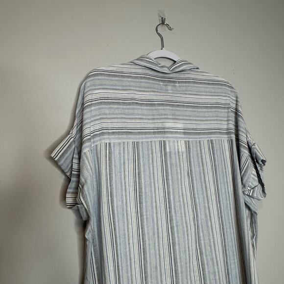 OAT Short Sleeve Blue Gray Striped Button Up Cotton Shirt Women’s Large NWT - Picture 5 of 8
